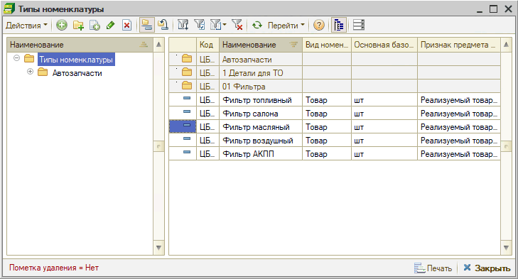 Номенклатура - Типы номенклатуры